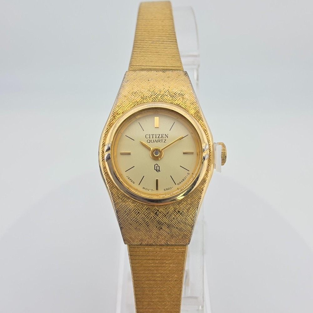 Vtg CITIZEN Ladies Wrist Watch 5920-S49640 Cocktail Textured Gold Plate 6.25"